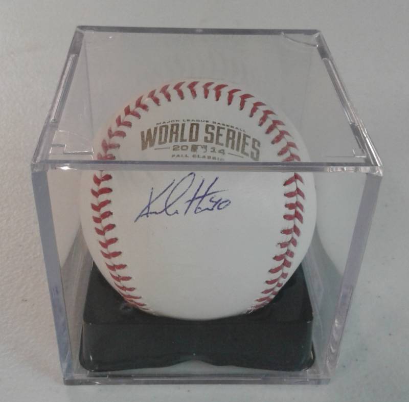 lot 1012 image: Signed Kelvin Herrera Kansas City Royals Official Major League Baseball on 2014 World Series Ball in Acrylic Ball Cube
