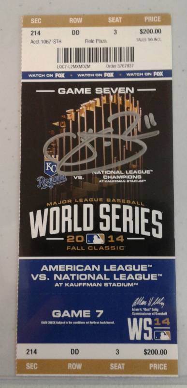 lot 1014 image: Signed 2014 World Series Game 7 Ticket by Starting Pitcher Jeremy Guthrie