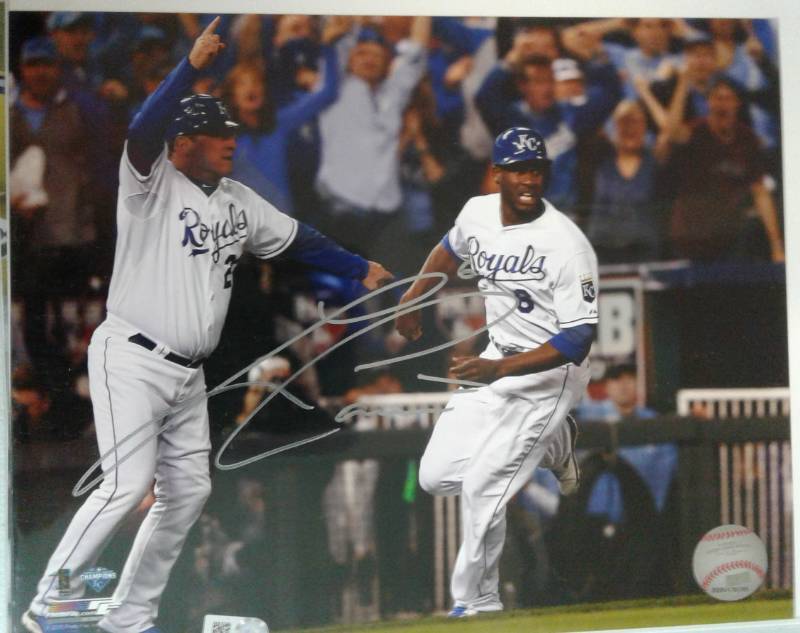 lot 1054 image: Signed Lorenzo Cain 8x10 Photograph Kansas City Royals Official World Series MLB Photo wMLB Hologram Authentication & CJ Sports Signature Authentication