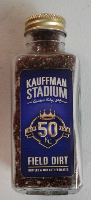 lot 1017 image: Kaufman Stadium Game Used Dirt from Royals Stadium Bottled By Royals and Major League Baseball Certified with Hologram Program