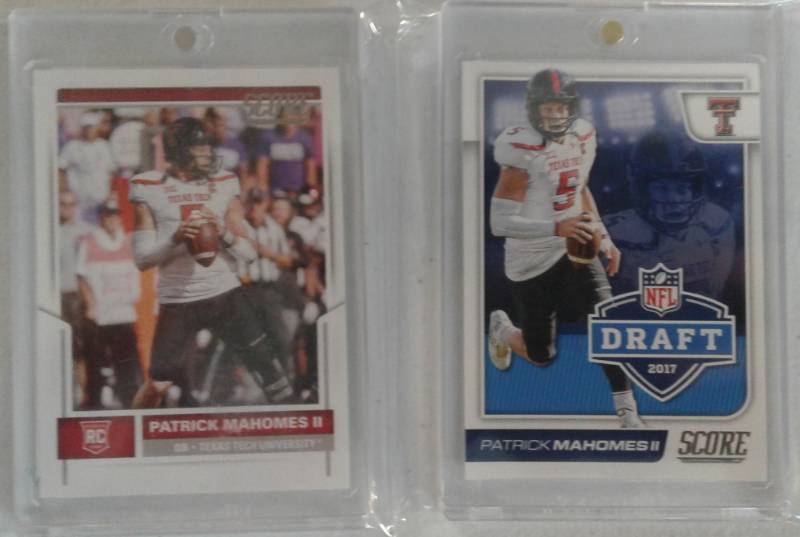 lot 1023 image: Mint 2017 Score Patrick Mahomes II Rookie Card & NFL Draft Insert In Protective Magnetic Cases
