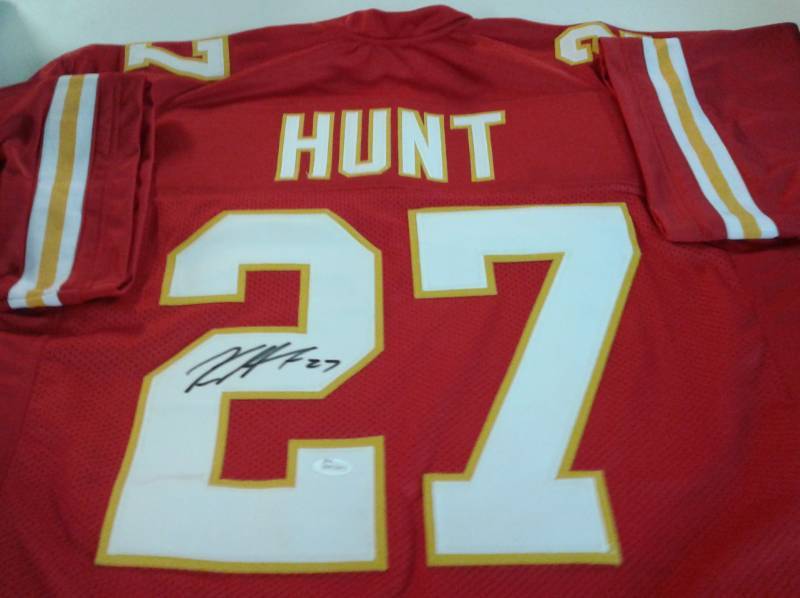 lot 1029 image: Signed Kareem Hunt Kansas City Chiefs #27 Custom Football Jersey with James Spence WITNESS Authentication