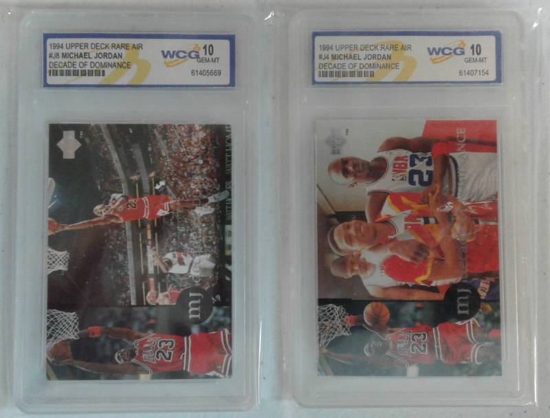 lot 1069 image: Two Professionally Graded Michael Jordan Basketball Cards WGC 10 Gem Mint