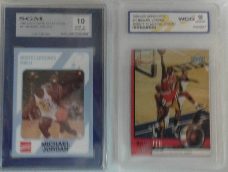 lot 1070 image: Two Professionally Graded Michael Jordan Basketball Cards North Carolina Tarheels & Chicago Bulls