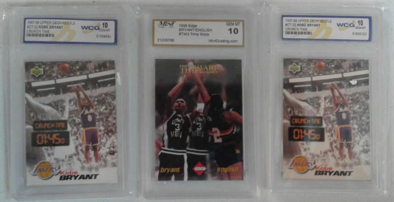 lot 1071 image: Three Professionally Graded Kobe Bryant Basketball Cards WGC 10 Gem Mint Cards