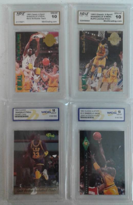 lot 1073 image: Four Professionally Graded Shaquille ONeal Pre-Rookie Basketball Cards