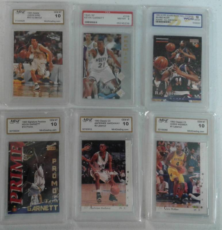 lot 1074 image: Lot of Six Professionally Graded Basketball Cards Kevin Garnett Rookies, Hall of Fame Rookie Cards