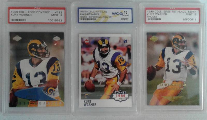 lot 1080 image: Three Professionally Graded Kurt Warner Rookie Cards Two PSA Graded