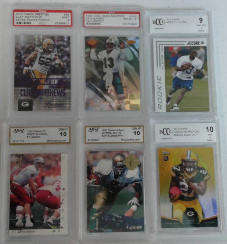 lot 1087 image: Six Professionally Graded Football Trading Cards Beckett, PSA, and More Marino, Clay Mathews, Rookies
