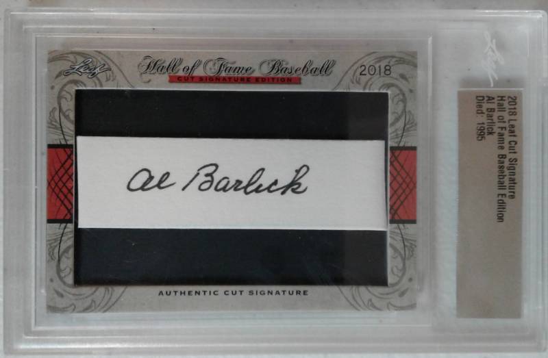 lot 1088 image: 2018 Leaf Cut Signature Al Barlick Signed Encased Cut - Hall of Fame Umpire - Rare Autograph