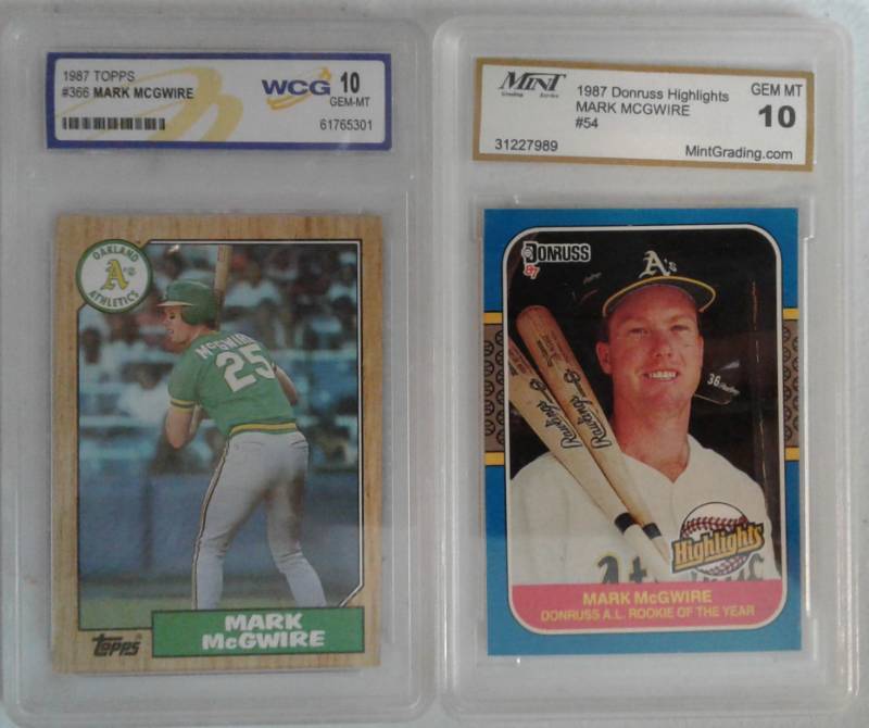 lot 1097 image: Two 1987 Mark McGwire Professionally Graded Rookie Cards Topps & Donruss Highlights