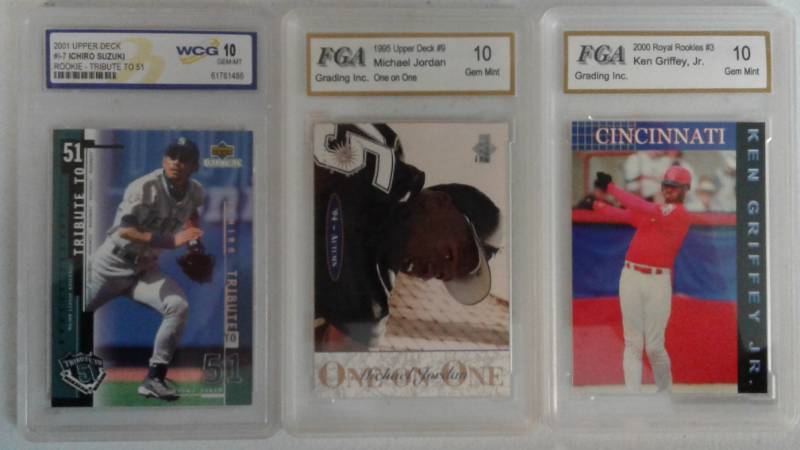 lot 1098 image: Three Professionally Graded Baseball Cards of Iconic Players - Ken Griffey Jr, Michael Jordan, and Ichiro Rookie Card