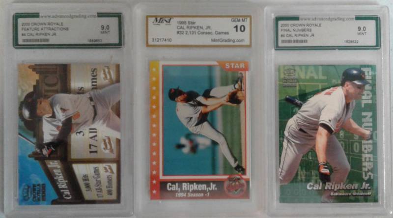lot 1101 image: Three Professionally Graded Cal Ripken Jr Baseball Cards
