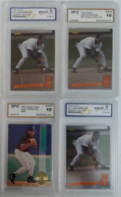 lot 1104 image: Four Professionally Graded Alex Rodriguez Rookie Cards Minor Leagues All Graded Gem Mint 10