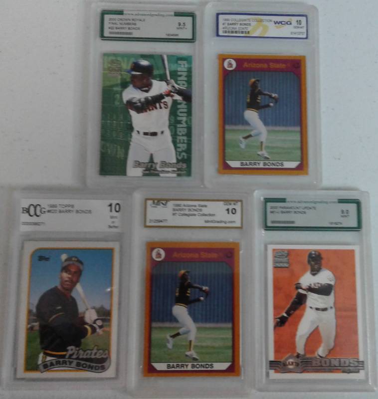 lot 1106 image: Five Professionally Graded Barry Bonds Baseball Cards