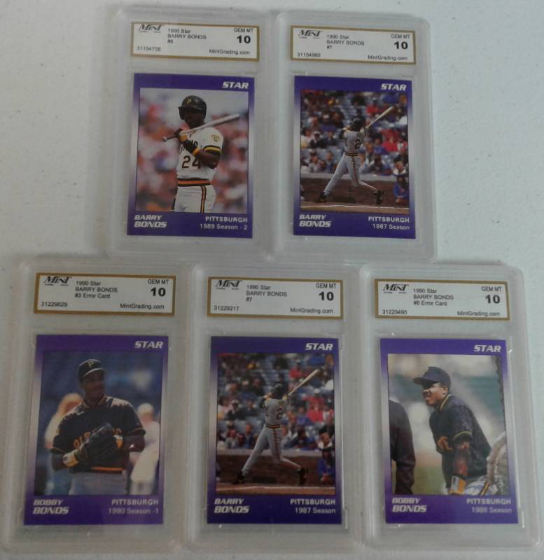 lot 1108 image: Five Professionally Graded Barry Bonds Baseball Cards From 1990 Star Company