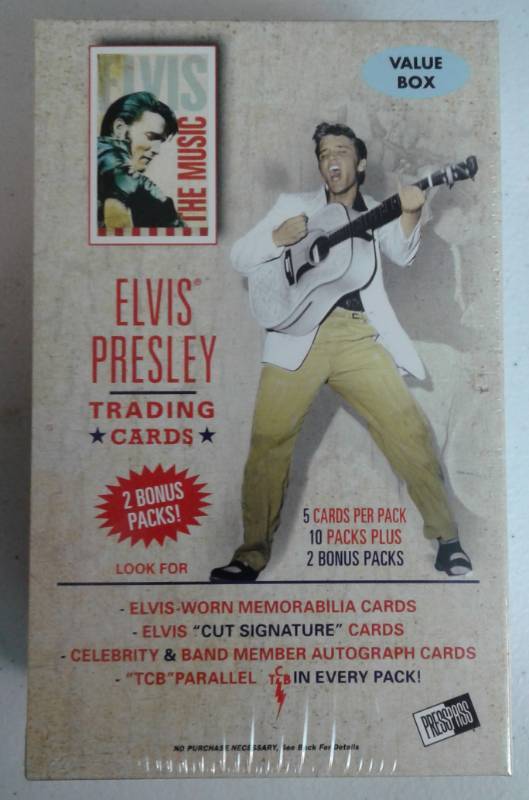 lot 1033 image: Press Pass Elvis The Music Blaster Box with 10 Packs - 50 Cards Total - Possible Celebrity & Band Members Autographs & Elvis Worn Memorabilia