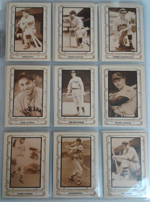 lot 1041 image: Two Baseball Legends Complete Baseball Card Sets - 1990 Cramer Baseball Legends 30 Card Set & Baseball Greats Caricature 10 Card Set - Mantle, Ruth, Aaron, Mays, More