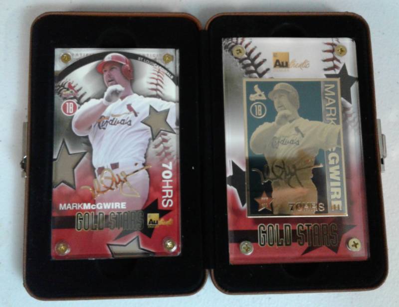 lot 1148 image: 1999 Authentic Images Mark McGwire 24kt Gold Baseball Card Production Proof & Plaque in Special Booklet Holder with Certificate of Authenticity