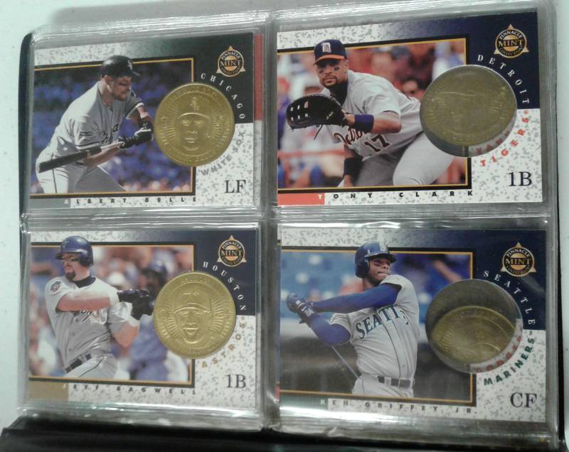 lot 1157 image: Binder Full of Pinnacle Coins & Baseball Cards Bronze Coins of Some of Biggest Stars