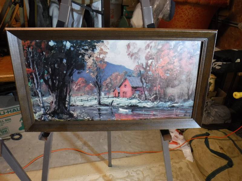 lot 1272 image: Beautiful fall scene and barn framed art- Shumaker