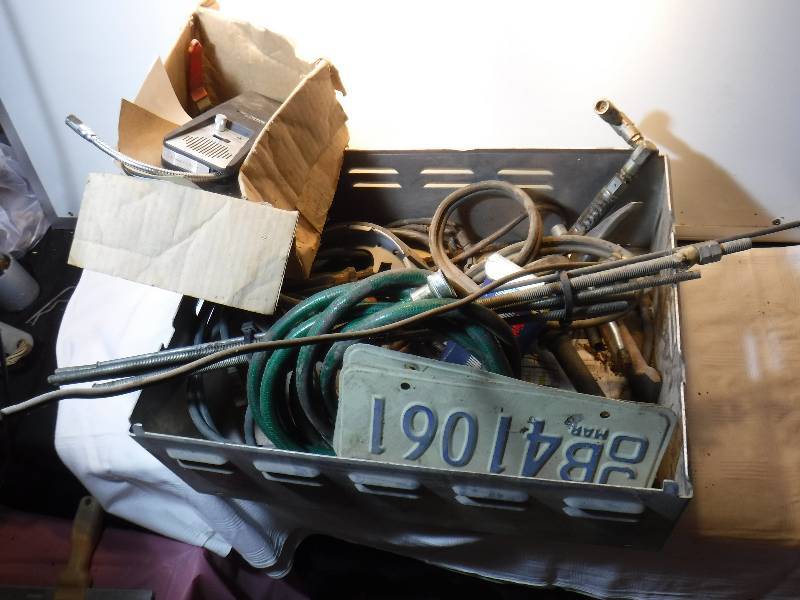 lot 1294 image: tote full of misc items including a hay hook