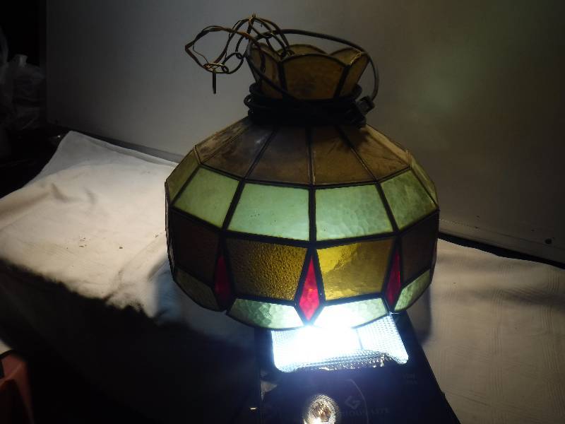 lot 7373 image: vintage slag glass hanging lamp