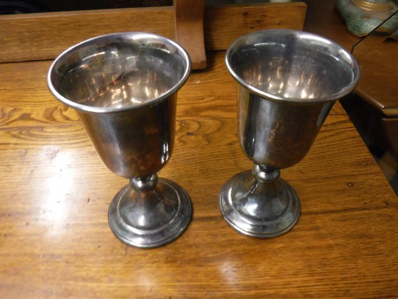 lot 7401 image: 2 silver chalices wine cups- be super fancy