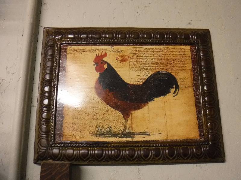 lot 7404 image: Wood framed rooster picture