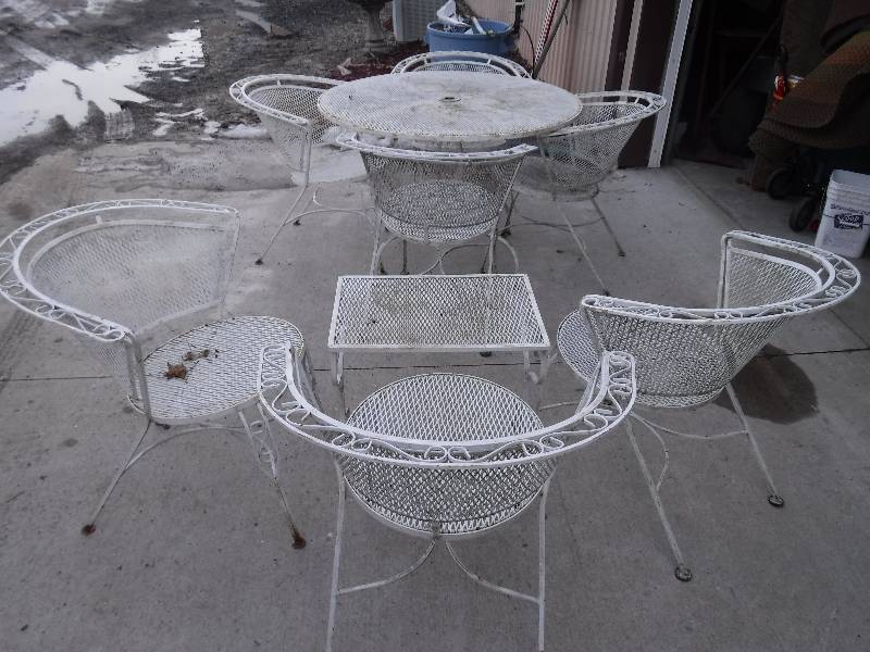 lot 7442 image: wrought iron table and chairs 7 chairs 2 tables