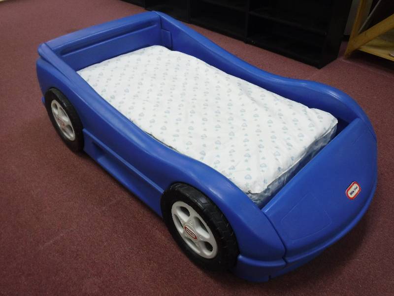 blue race car bed