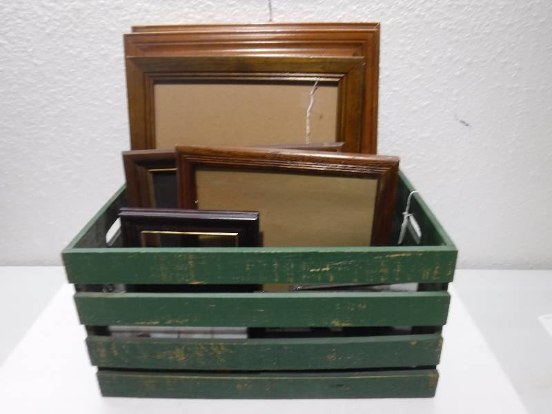 lot 7176 image: Wood crate full of picture frames