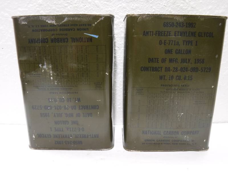 lot 7202 image: Vintage anti freeze cans tins 1958