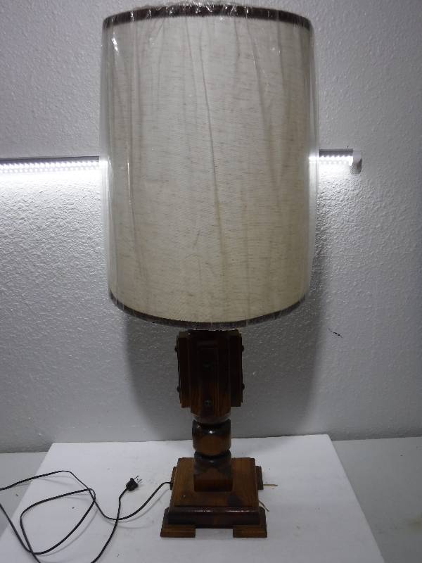 lot 7215 image: wood base table lamp