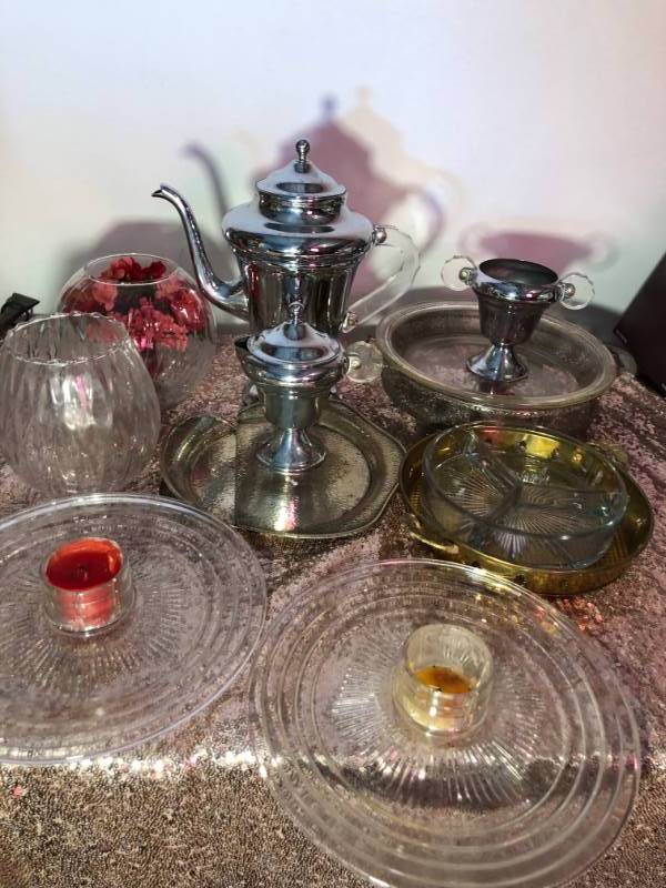 lot 10990 image: Lot of Silver Bread Sweeper and Assorted Silver Plated and Glass Serving Dishes