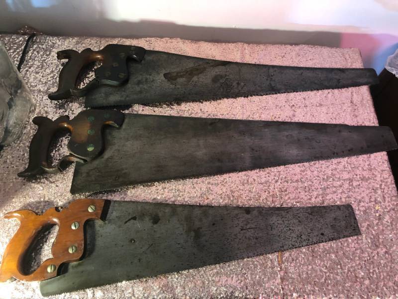 lot 6161 image: 3 Antique Disston Handsaws