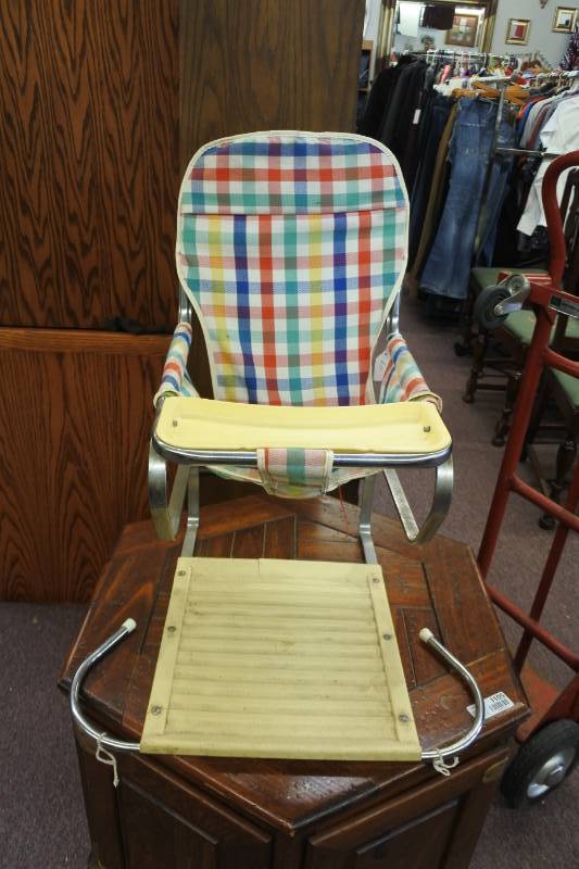 lot 1113 image: 1950s Plaid Infant Jumper Bouncer Chair