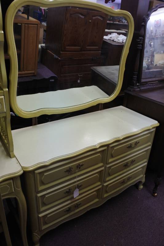 lot 1110 image: 1960s Henry Link French Provincial Style Dresser with Mirror
