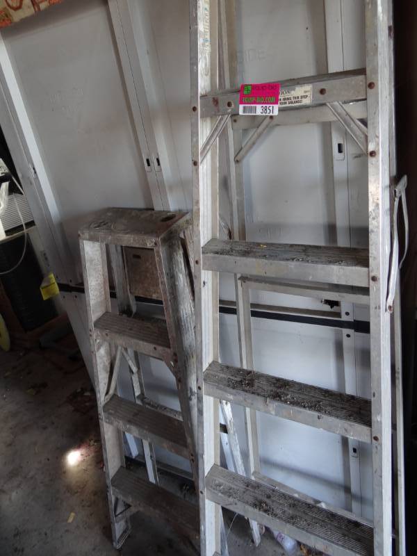 lot 3851 image: Huffy Bicycle, Two Metal Ladders, Black Wood Shelf