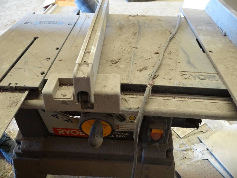 lot 3877 image: Ryobi 10 Table Saw, Pioneer CDradio player with speakers and More.