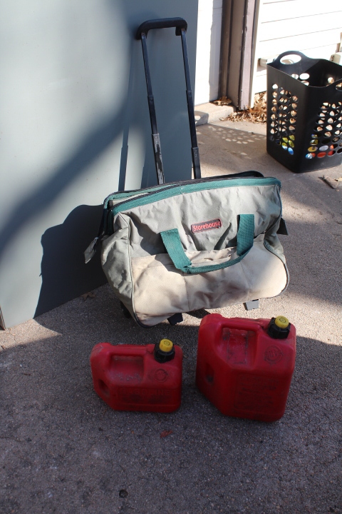 lot 1095 image: Rolling Tool Bag & 2 Gas Cans