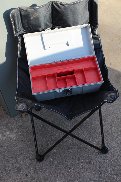 lot 1136 image: Folding Chair with Plastic Tool  Tackle Box