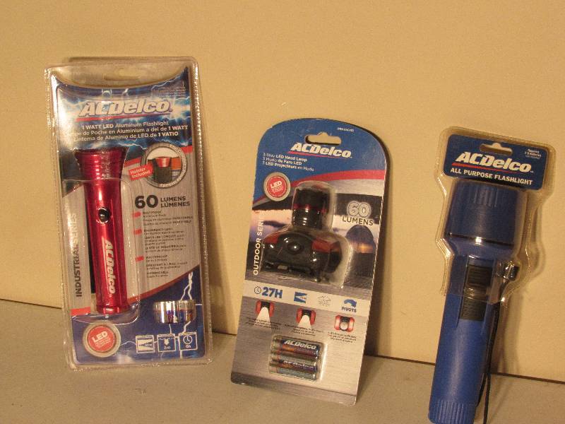 lot 5011 image: 3 AC Delco Flashlights - 2 handheld, 1 headlamp
