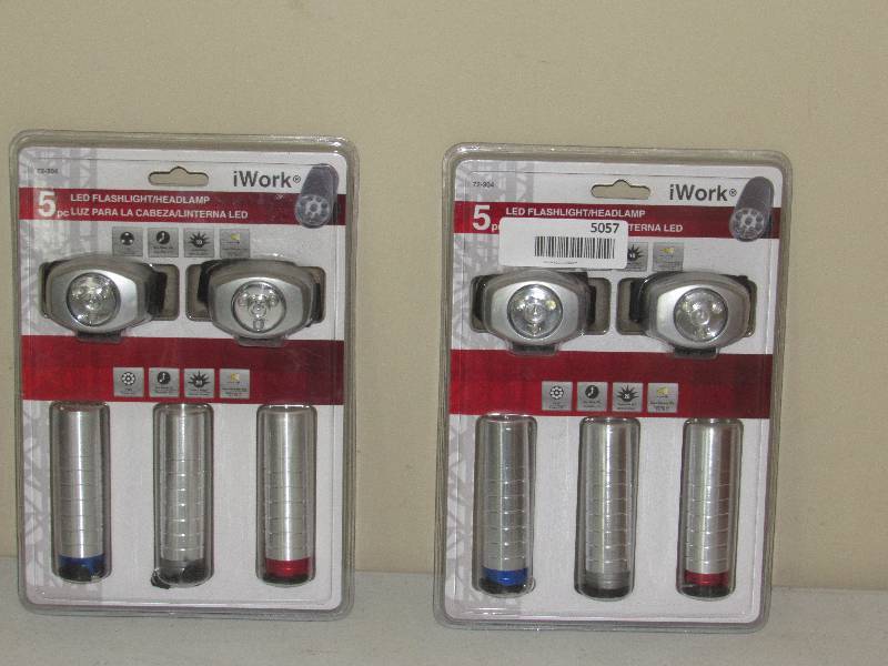 lot 5057 image: 2 - 5 pack iWork LED FlashlightHeadlamp Set