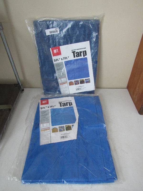 lot 5060 image: 2 - 5ft x 7ft Tarp, 1 dark blue, 1 light blue