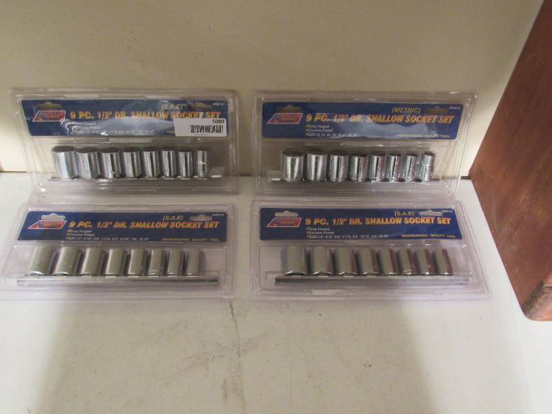 lot 5089 image: 4 packs of 9pc 12 Drive Shallow Socket - 12 - 1516