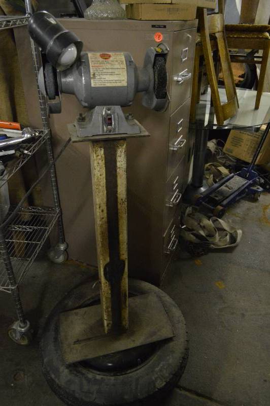 lot 1056 image: 6 bench grinder on stand with light - Works