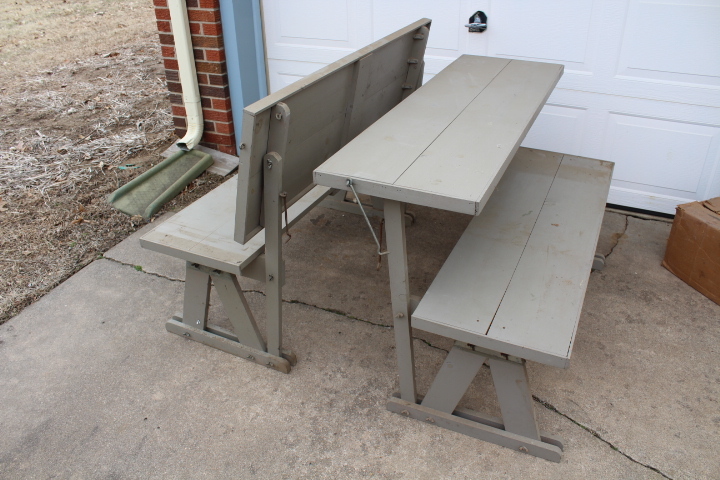 lot 1369 image: Set of Benches that Fold to Make a Picnic Table - Table top is 48 by 32