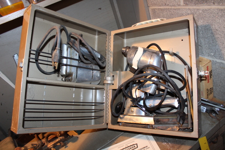 lot 1410 image: Craftsman Wall Mount Box Set includes Drill, Sander and Sabre Saw