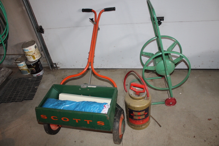 lot 1411 image: Seeder, Sprayer, and Hose Reel